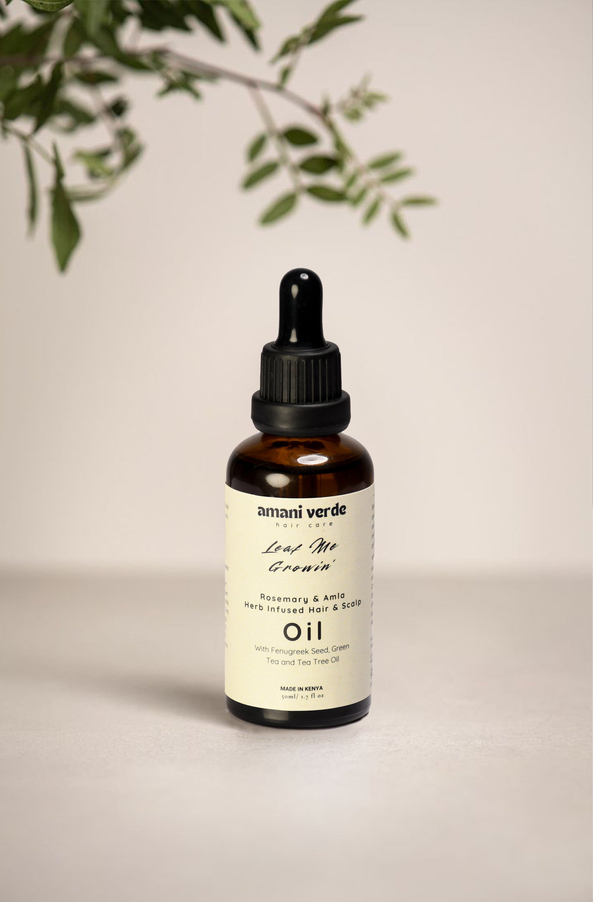 Leaf Me Growin rosemary and amla herb infused hair and scalp oil bottle